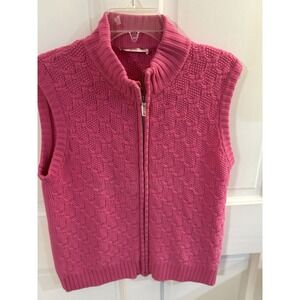 Leggiadro Cashmere Zip Up Cardigan Sleeveless‎ Pink Medium